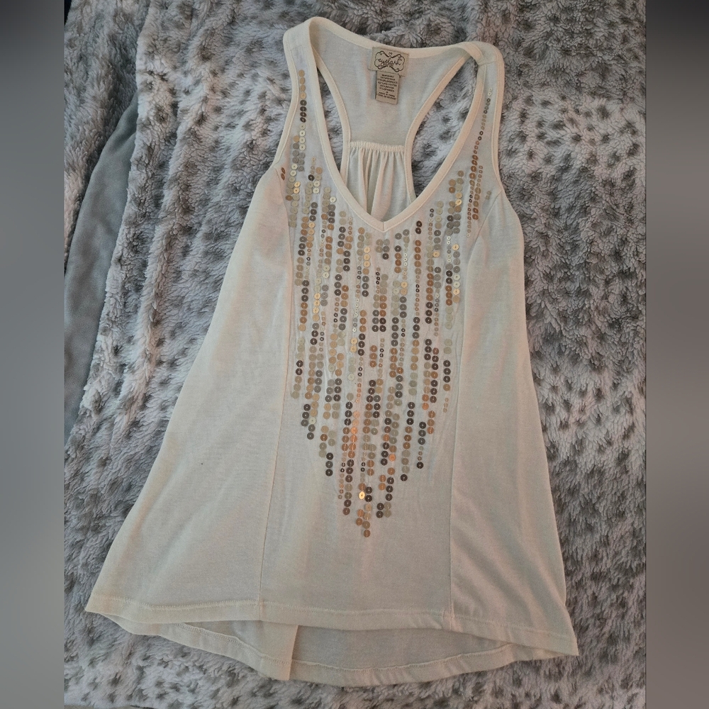 Eyelash Couture White Sequin Embellished Backless Tank Top